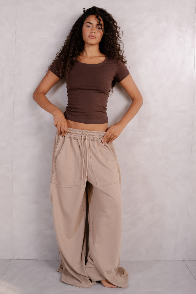 Basic Streached Wide Crew Neck Top