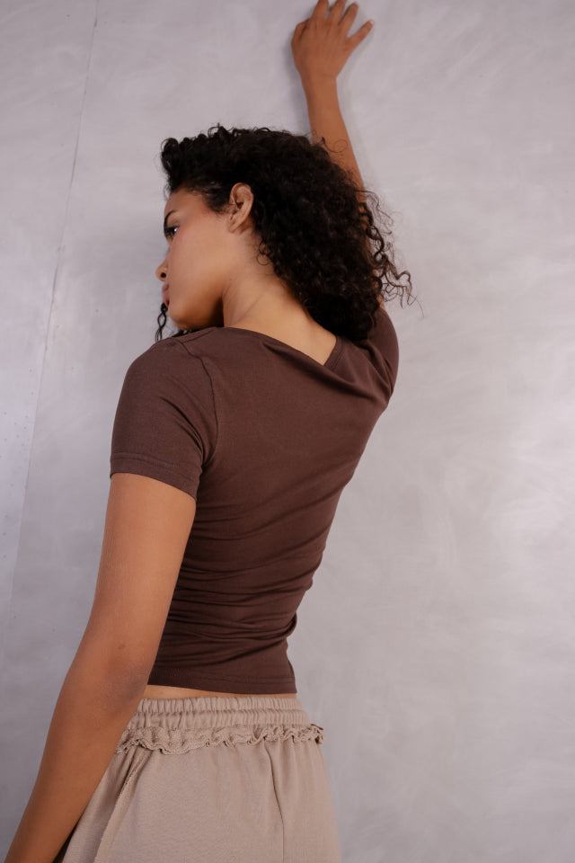 Basic Streached Wide Crew Neck Top