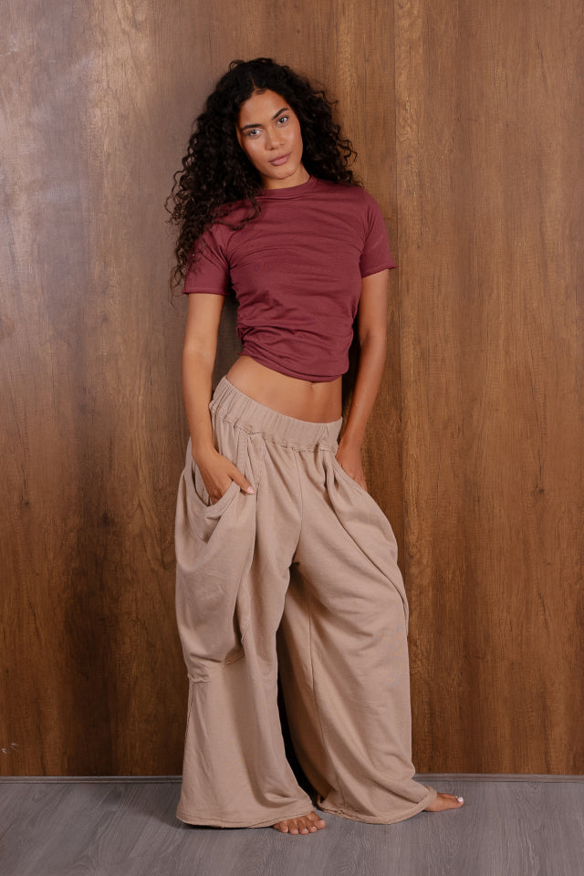 Crew Neck T Shirt With Ruched Drawstring Sides