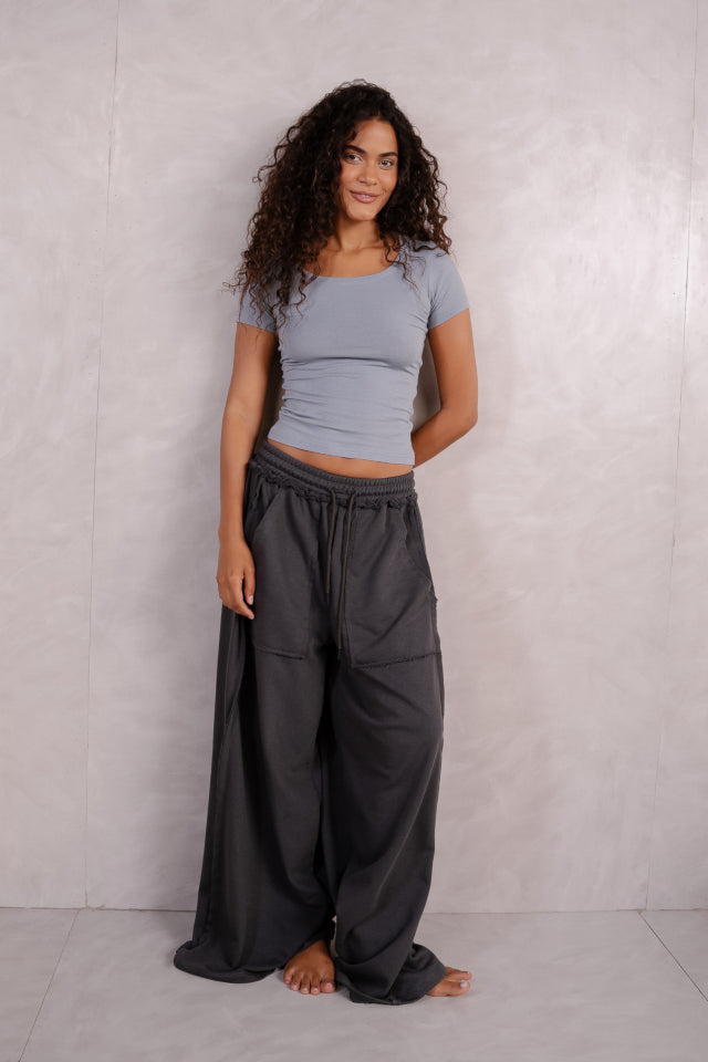 Basic Streached Wide Crew Neck Top
