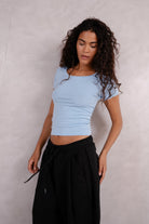 Basic Streached Wide Crew Neck Top