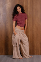 Crew Neck T Shirt With Ruched Drawstring Sides