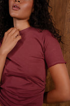 Crew Neck T Shirt With Ruched Drawstring Sides