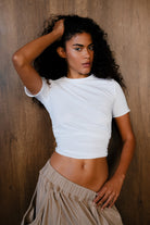 Crew Neck T Shirt With Ruched Drawstring Sides