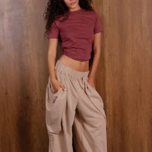 Crew Neck T Shirt With Ruched Drawstring Sides